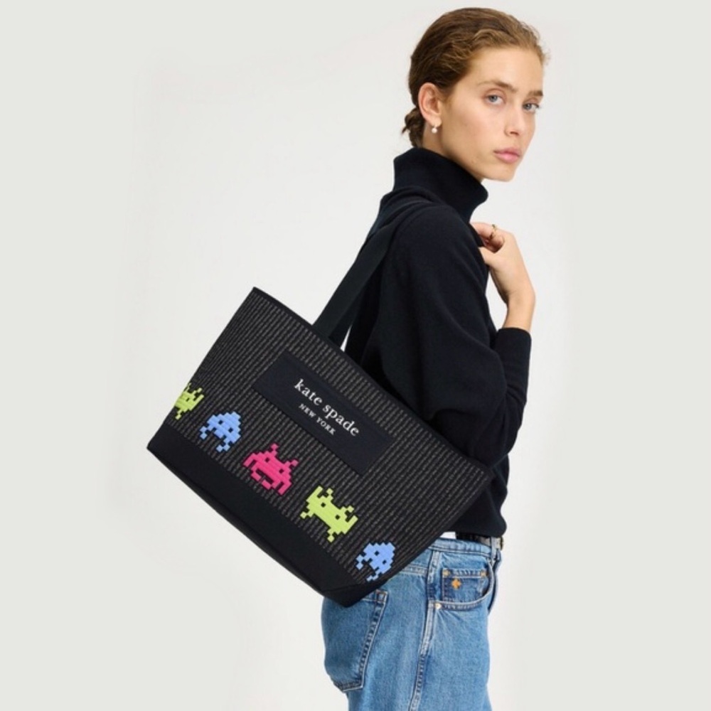 Kate Spade Black Tote with Retro Game Design - Picture 7 of 7